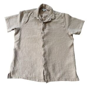 Men's Double Gauze SMOG Collar Shirt Medium Beige Cotton Relaxed Fit Boho